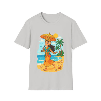 Beach Vibes T-Shirt with Sunset and Umbrella Graphic, Summer Gift, Travel Tee, Ocean Lover Shirt, Casual Everyday Wear