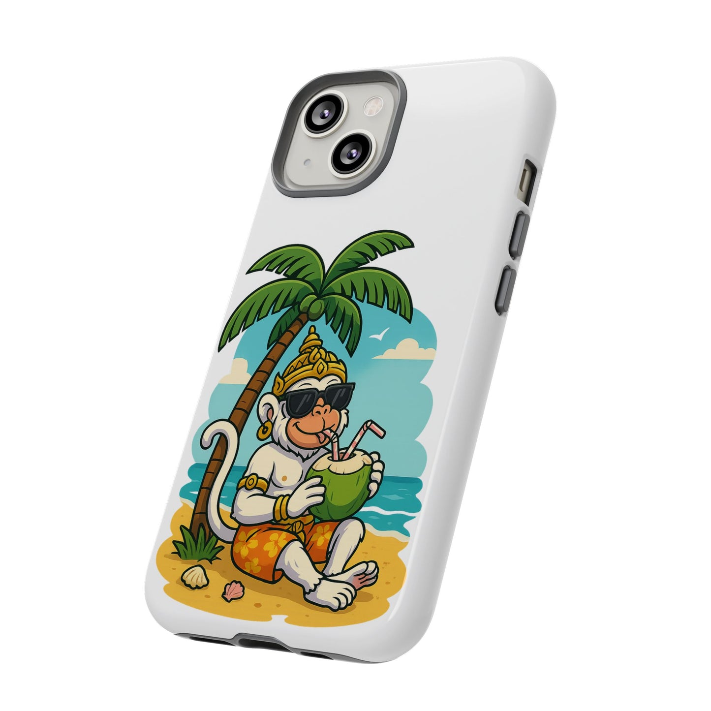 Divine Guard Hanuman Tropical Phone Case, Fun Coconut Drink, Summer Beach Vibes, Gifts for Animal Lovers, Travel Accessory