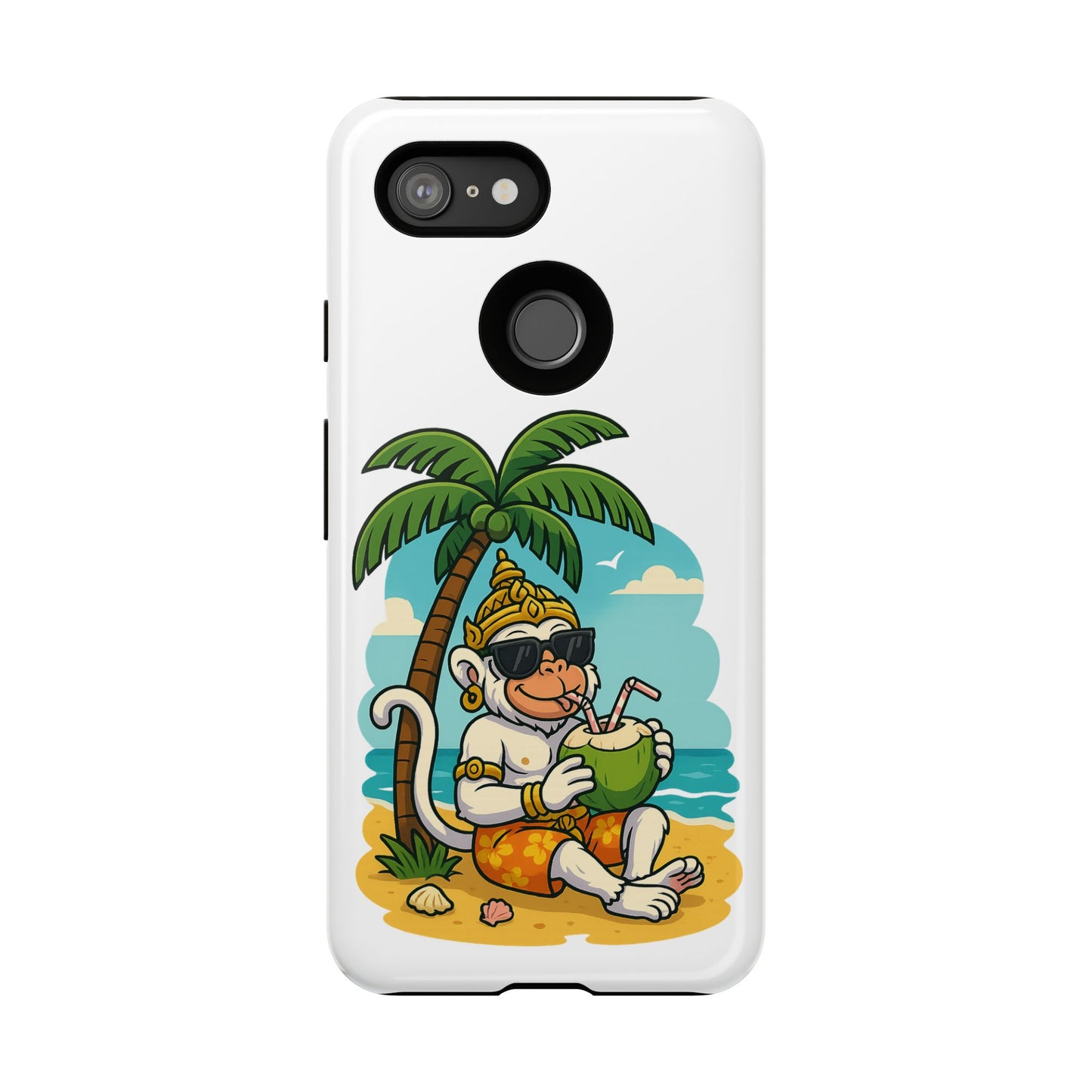 Divine Guard Hanuman Tropical Phone Case, Fun Coconut Drink, Summer Beach Vibes, Gifts for Animal Lovers, Travel Accessory