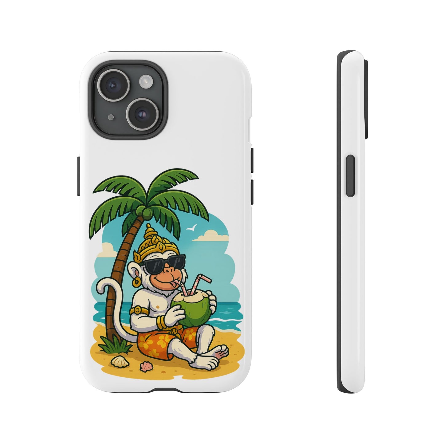 Divine Guard Hanuman Tropical Phone Case, Fun Coconut Drink, Summer Beach Vibes, Gifts for Animal Lovers, Travel Accessory